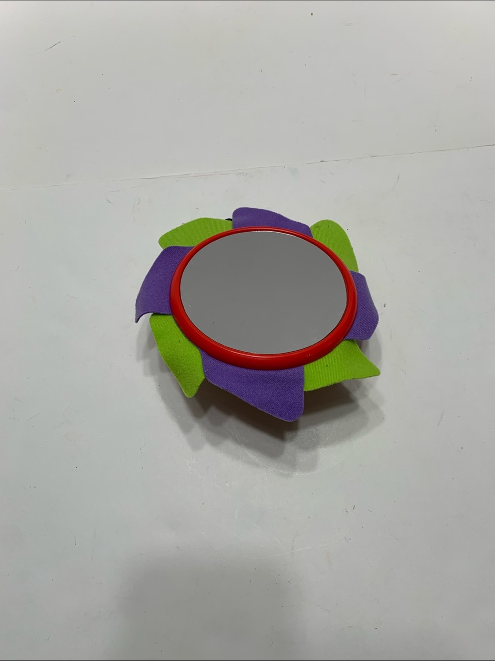 Yookidoo Bright Red Round Suction Mirror with Purple and Lime Petals